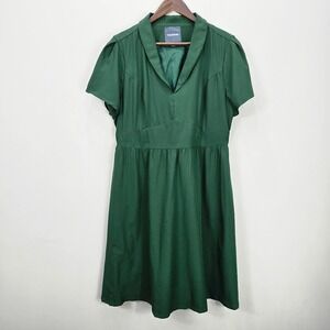 ModCloth Midi Dress XL Green Babydoll Fit & Flare Collared Short Sleeve